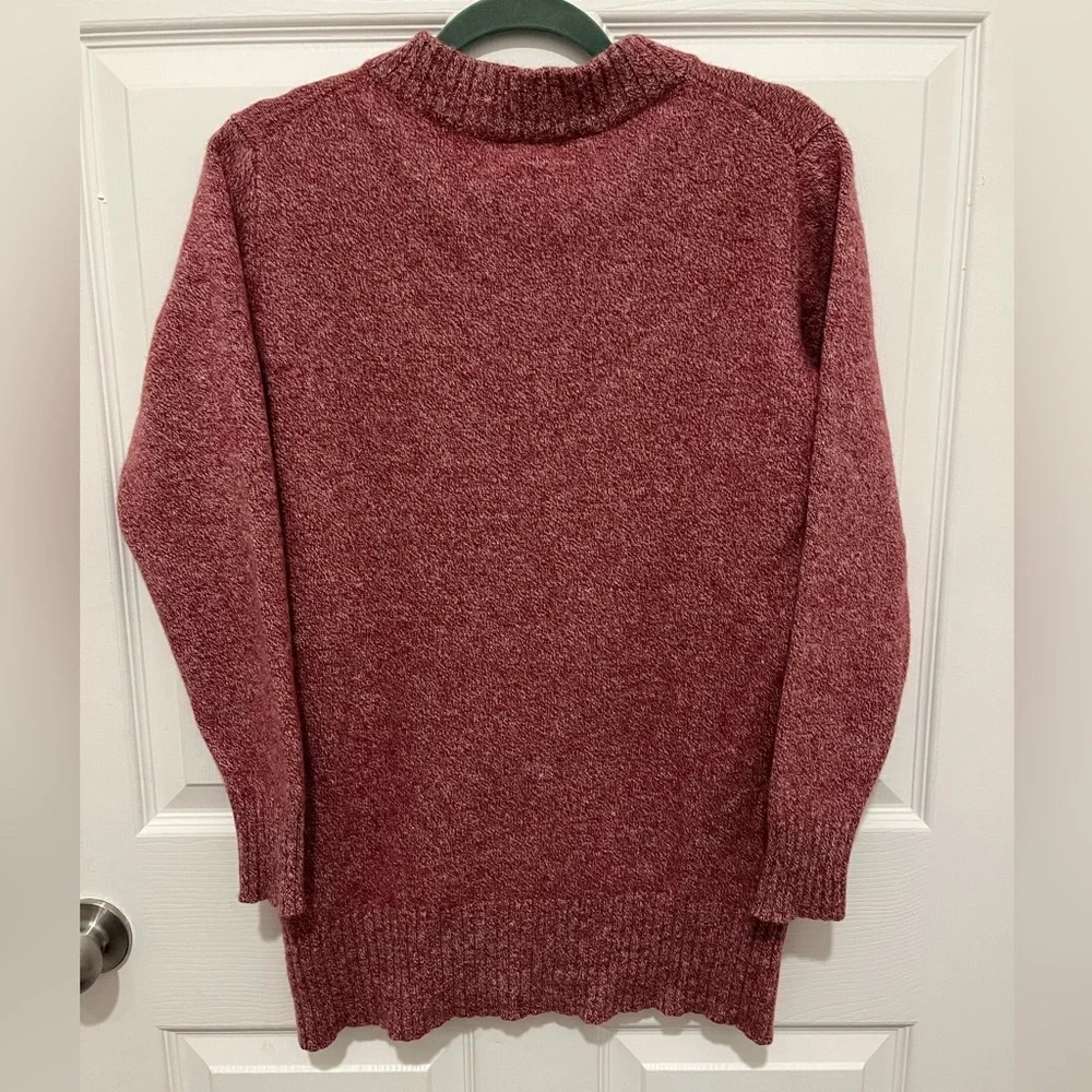 Athleta Vital V-Neck Tunic Wool Cashmere Sweater Maroon/ White Marl Size Small